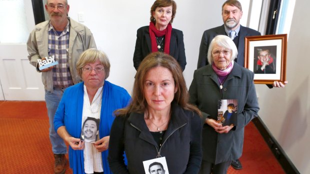 Parents disappointed with inquests on their loved ones: Maria Totaro  (front), Bobby Cobani and Caroline Storm (centre), and (at rear)  Garry Freemantle and Rhonda and Ian McNees.