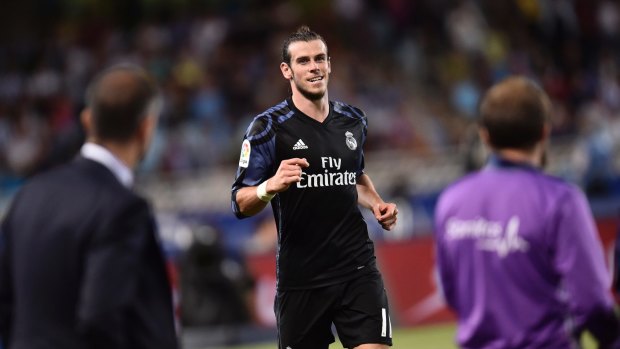 Real Madrid's Gareth Bale smiles after scoring his second goal.
