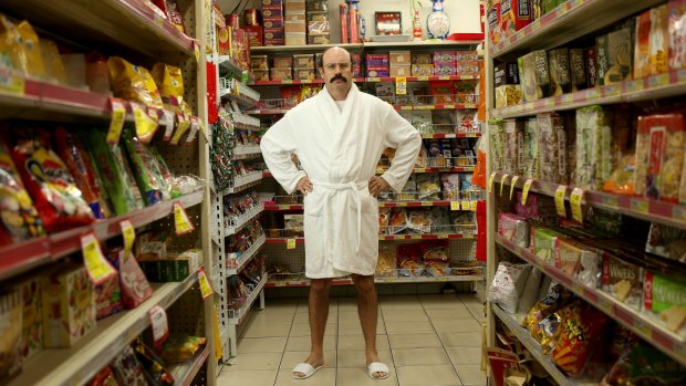 Sam Simmons poses for a photo in the Great Eastern Groceries Centre. His show at this year's Melbourne International Comedy Festival is <i>Spaghetti For Breakfast</i>.