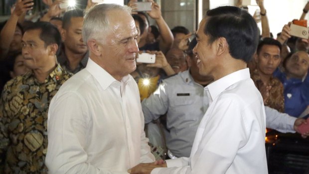 Ties off: Australian Prime Minister Malcolm Turnbull talks with Indonesian President Joko Widodo.