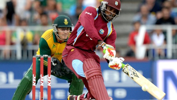 Big hitter: Chris Gayle launches another ball during the West Indies tour of South Africa.