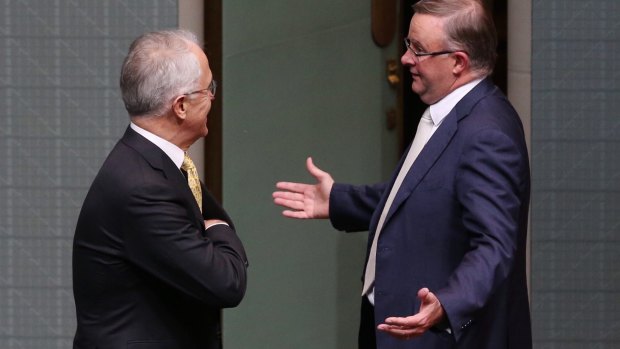 Mr Turnbull with Labor's Anthony Albanese after the opposition won several votes on Thursday night.
