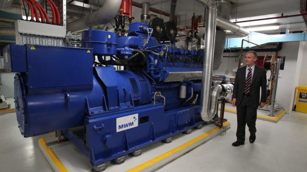 A trigeneration plant at Coca-Cola Place in North Sydney in 2011. The engine produces electricity, heat and cooling, which can be used for air-conditioning.