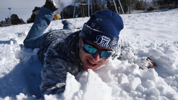 Damien Stevens plowing headfirst into snow at Oberon in the Blue Mountains. 