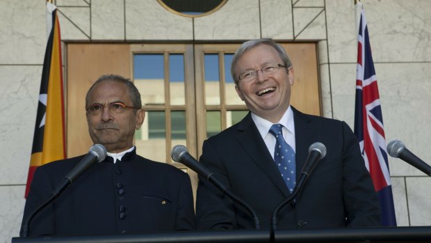 Jose Ramos-Horta, then president of East Timor, and then prime minister Kevin Rudd in Canberra in 2010.