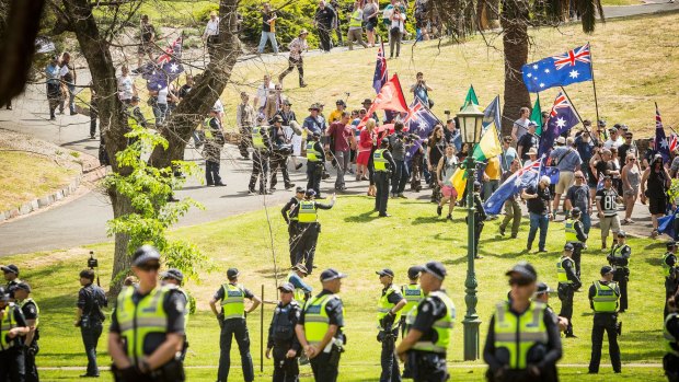 There was a hefty police presence as protesters filed into the park.