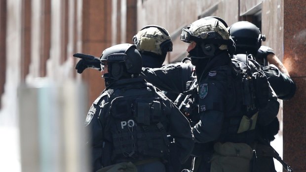 Heavily armed police in Martin Place. 