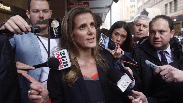 Health Services Union whistleblower Kathy Jackson departs after giving evidence at the Royal Commission into Trade Union Governance and Corruption on Friday.