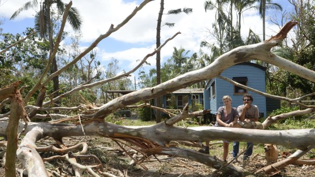 Ariana Yaw and Stephen ODonnell of Kingfisher Lodge in Byfield, Australia after Tropical Cyclone Marcia hit the region.
