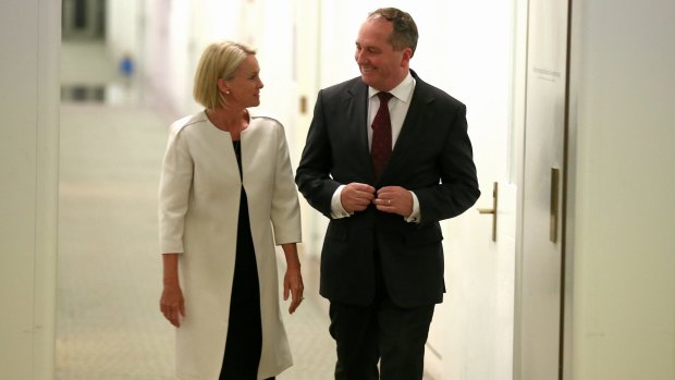 Leading the charge for decentralisation: Nationals leader Barnaby Joyce and his deputy Fiona Nash. 
