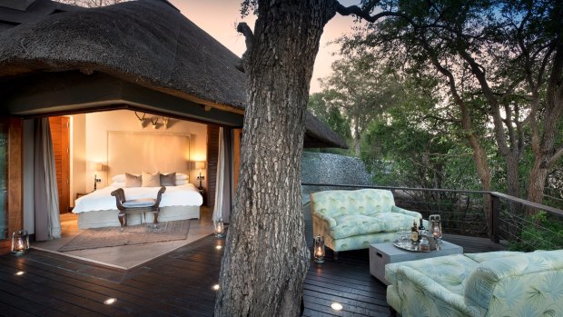 A verandah room at &Beyond Ngala Safari Lodge.