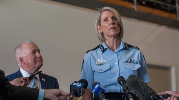 Minister for Police and Emergency Services Mick Gentleman and ACT's Chief policing officer Justine Saunders.