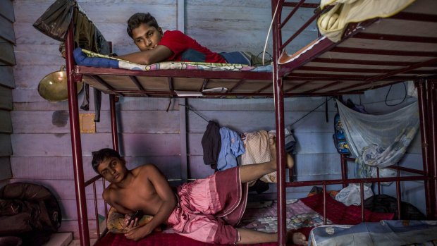 Rohingya refugees inside a temporary shelter in Aceh, Indonesia, in October.