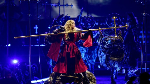 Madonna performs at her Rebel Heart world tour at the O2 Arena in London.