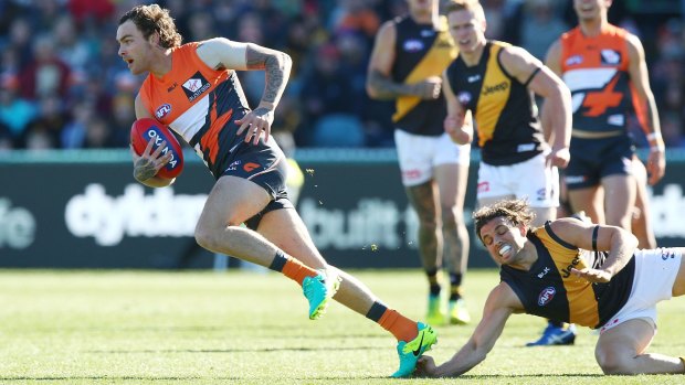 Pacy: Giant Rory Lobb leaves Tigers in his wake. 