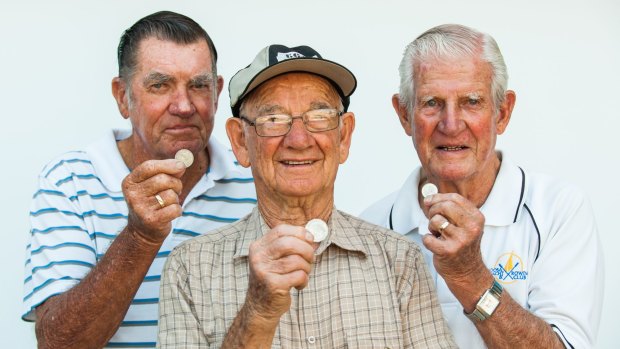 Retired Canberra bus drivers Reg Walters, 75, of Watson; Dick Redman, 87, of Ainslie, and Pat Torpy, 79, of Dickson. They were at the coalface of the switchover to decimal currency 50 years ago on Sunday.