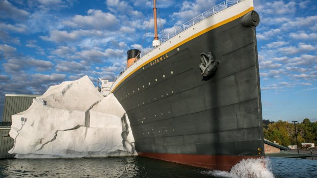 A half-scale replica of the Titanic hitting an iceberg is a main feature of the Titanic Museum.