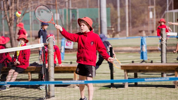Over 160 Canberra primary school students are competing in the Tennis ACT leg of the Todd Woodbridge Cup. Aranda Primary School student Marco Kennett 9.