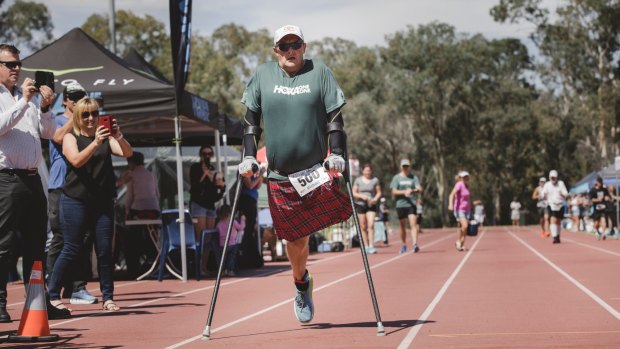 Former Winter Paralympian Michael Milton succesfully breaks the 5km record for someone on crutches.