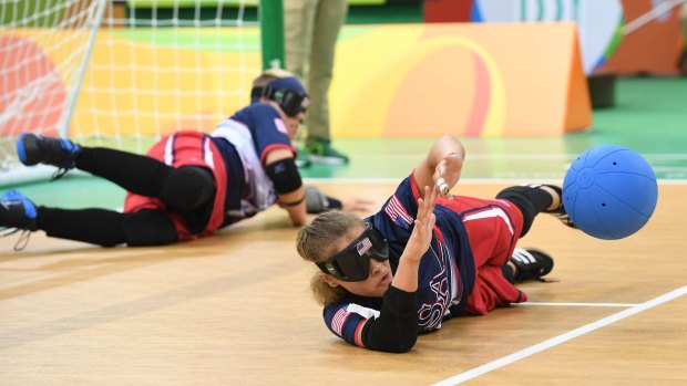Missing in action: The Algerian womens goalball team were meant to play the USA (pictured) and Israel, but only arrived in Rio six days late.