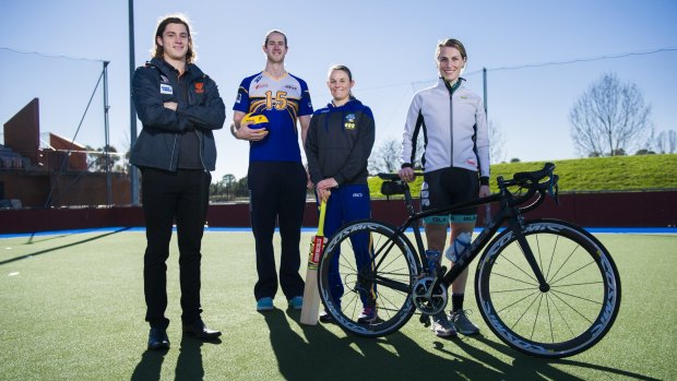Giants player Jack Steele, Volleyroo Travis Passier, cricketer Erin Osborne and cyclist Iona Halliday attended the launch of the new ACT sports awards.
