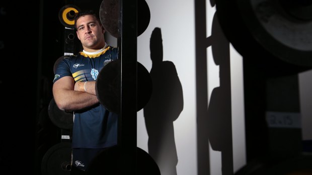 ACT Brumbies player Josh Mann- Rea in the weights room at Brumbies HQ.