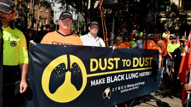 Workers protest over the treatment of black lung victims.