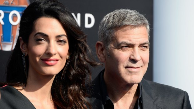 Amal and George Clooney attend the premiere of Disney's <i>Tomorrowland</i> at AMC Downtown Disney 12 Theatre in Los Angeles on May 9.