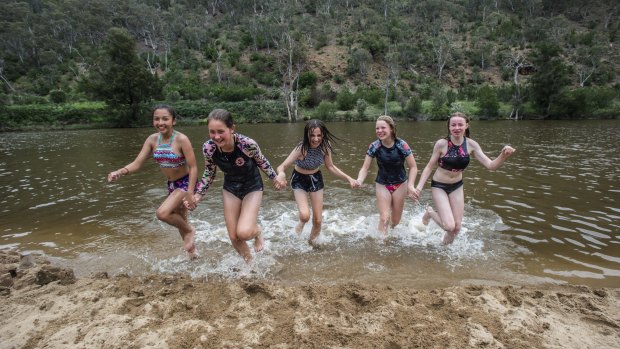 Erica McGlashan of Pearce (right) celebrates her 13th birthday with firneds, (from left) Simone Matthews of O'Malley, Emma Loaney of duffy, Jasmin Robinson of Kambah and Ashleigh Dalton of Gowrie. 