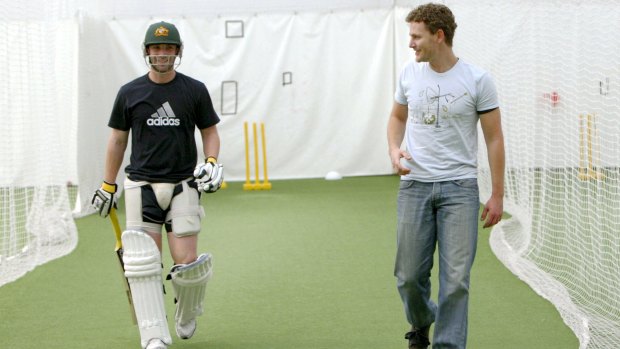 Phillip Hughes with the writer David Sygall.
