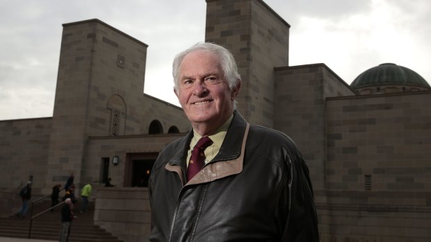 Australia-Britain Society ACT vice-president Greg Cornwell 77, of Yarralumla, in front of the Australian War Memorial, a popular attraction for British tourists.