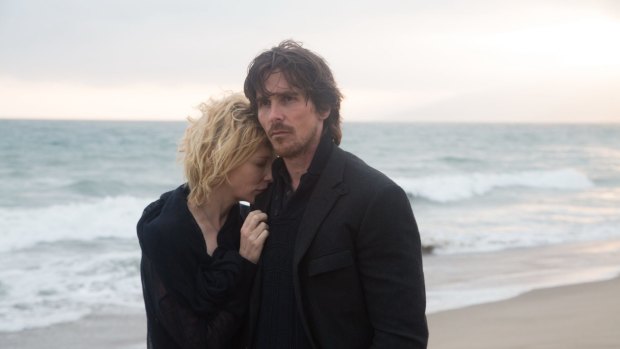 Christian Bale is Rick, looking depressed with onscreen ex Nancy (Cate Blanchett) in <i>Knight of Cups</i>.