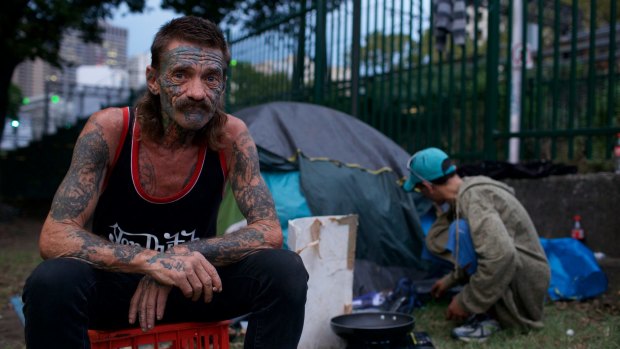 Rolling stone: Dave sleeps rough in tents at Belmore Park as services for the homeless are full to capacity.
