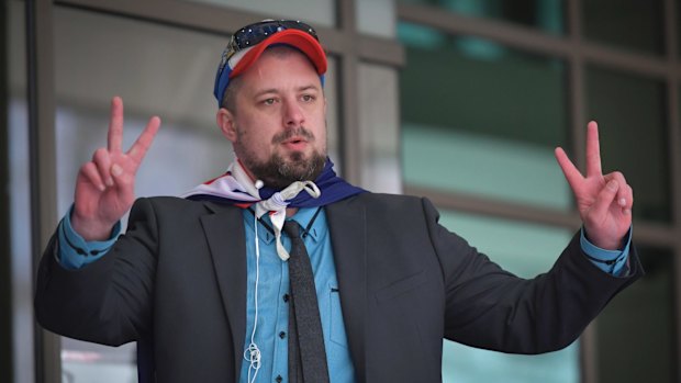 Neil Erikson outside Melbourne Magistrates Court in September, where he was convicted for breaching Victoria's Racial and Religious Tolerance Act.