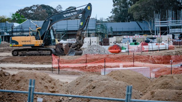 The construction site at Kambah where a plumber had his leg crushed by a digger.