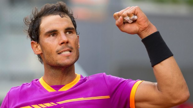 Rafael Nadal celebrates after defeating Fabio Fognini.