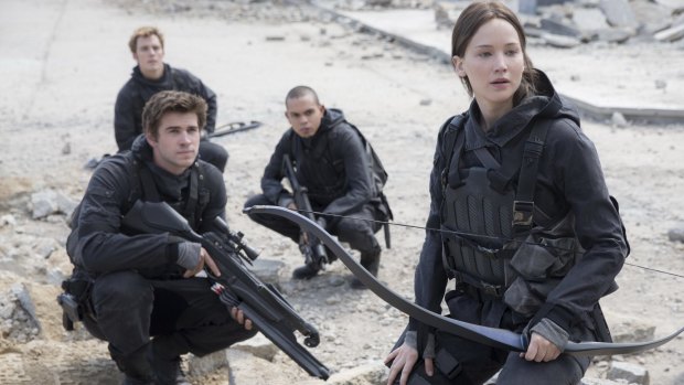 Sam Claflin, Evan Ross, Liam Hemsworth and Jennifer Lawrence - a beacon of hope to a nascent rebel movement.