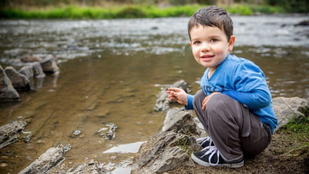 Alexander Glenister, 2, enjoys the clean water at Warrandyte Bridge.