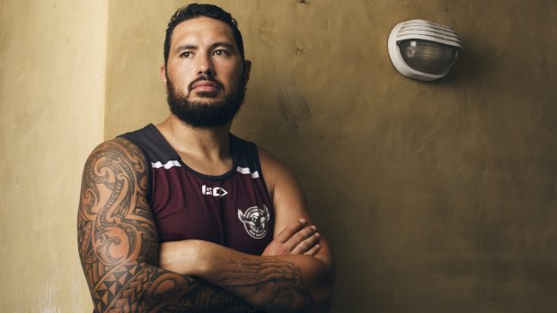 Manly man: Feleti Mateo has finally landed at Brookvale Oval as a Sea Eagles player.