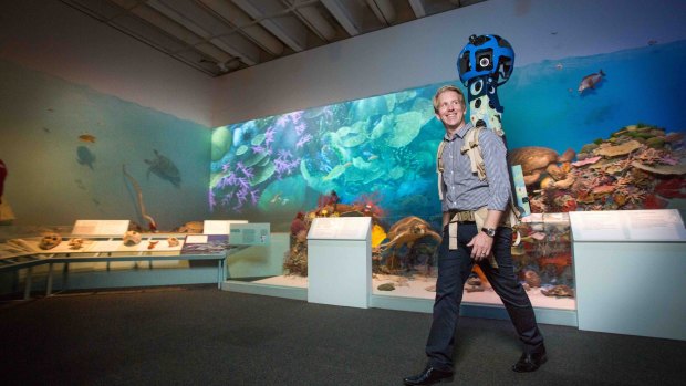 A Google employee walks through Queensland Museum capturing images with an 18-kilogram backpack crammed with 15 cameras.