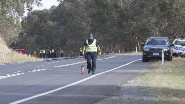 Police at the scene of the fatal accident at Pyalong.