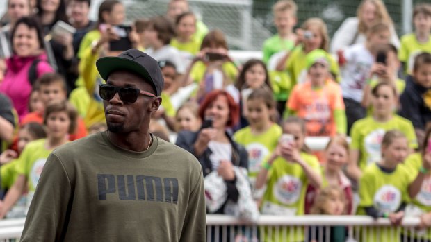 Usain Bolt attends the 'Chocolate Spike' children's race on May 18, 2016 in Prague, Czech Republic