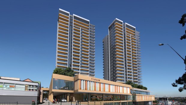 An artist's impression of a proposed development on the former Balmain Leagues Club site with  24 storeys. The council is investigating new planning controls to limit development to six storeys.