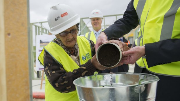 Ngunnawal elder Aunty Agnes Shea lends a hand at the construction of the Ngunnawal Bush Healing Farm, a residential drug and alcohol rehabilitation service for Aboriginal and Torres Strait Islander people.
