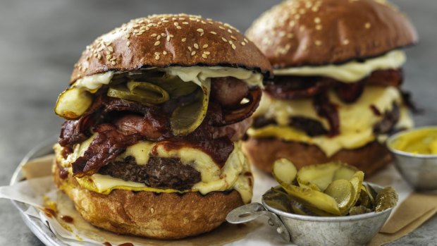 American cheese and bacon burger.