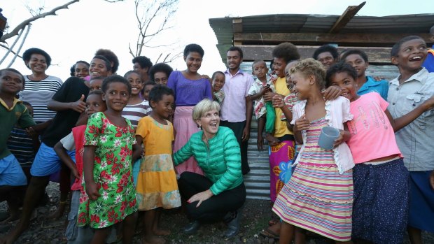Minister for Foreign Affairs Julie Bishop meets some locals at Koro Island on day one of her Australian Aid to Fiji visit yesterday.