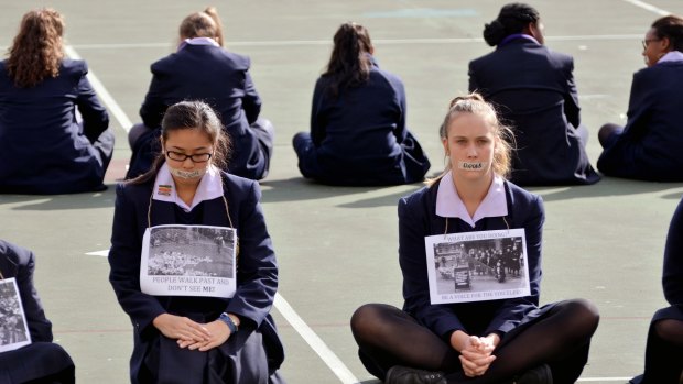 Students at Bethlehem College Ashfield protest about the government's treatment of asylum seekers.
