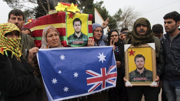 Kurdish fighters held a funeral for Australian Ashley Johnston, who was killed fighting Islamic State militants.
