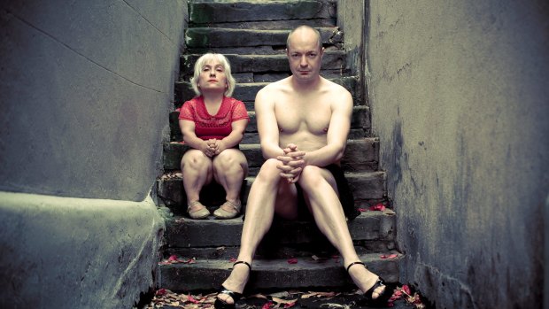 Stamell and James Berlyn on the stairs. 