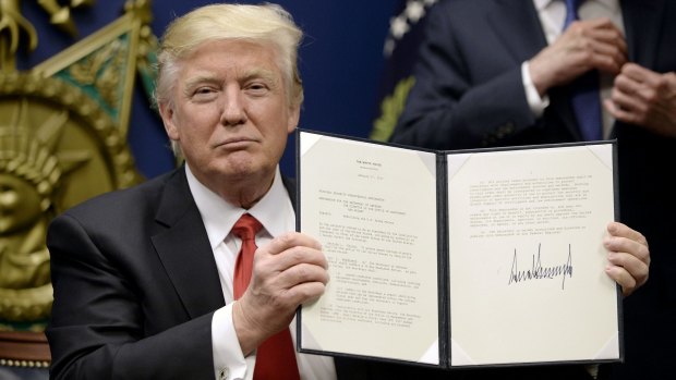 US President Donald Trump after signing the first executive order banning refugees and people from some Muslim-majority countries.